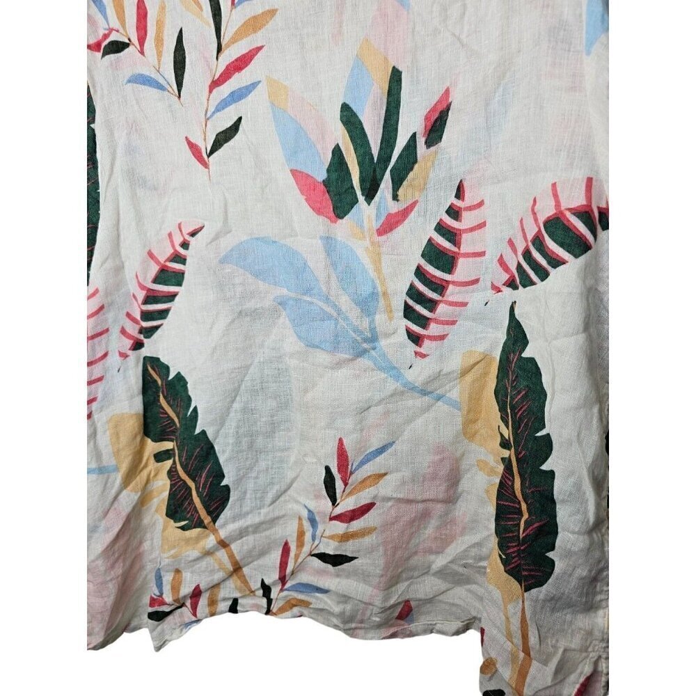 Cynthia Rowley Plus 3X Linen Blouse Top White Floral Leaf Print Tunic - Picture 8 of 8